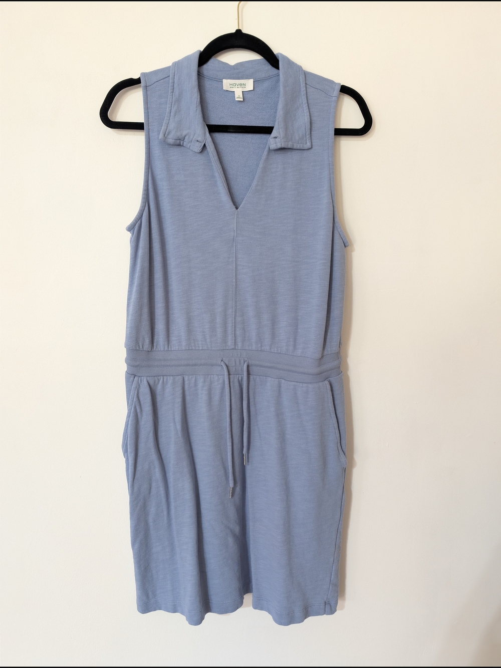 Haven‎ Well Within Cotton Slub French Terry Polo Mini Dress Light Blue Beach